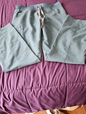 Figs Sage Green Scrubs with Light Grey Drawstring